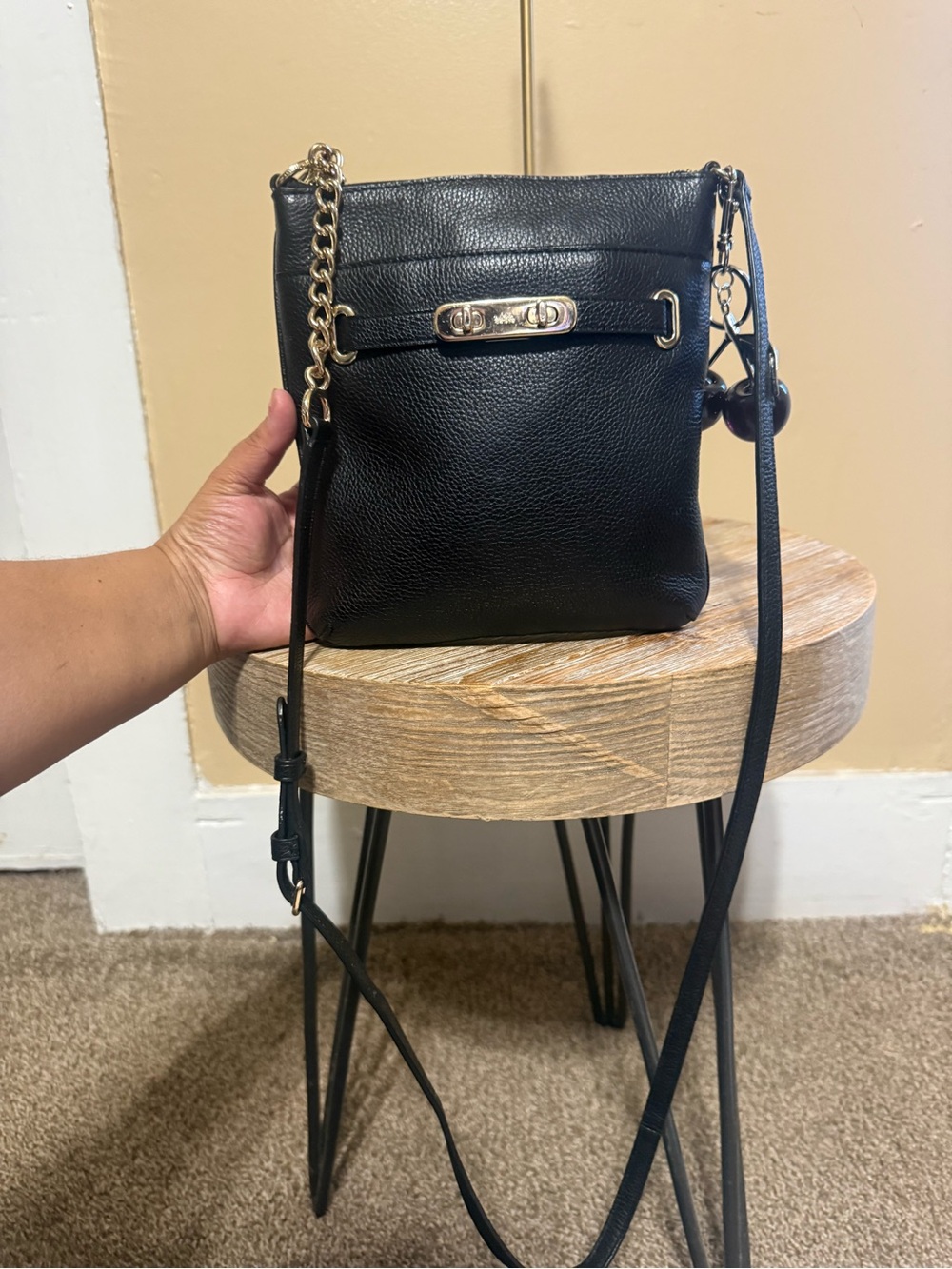 Coach Black Leather Crossbody Bag with Gold Hardware Cherries not include
